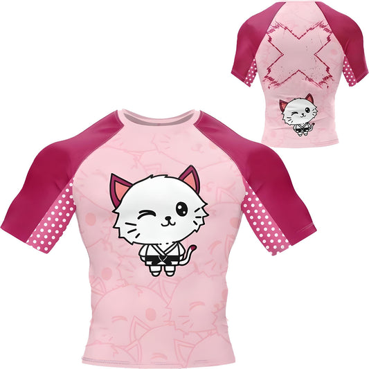 Jujitsu Cat BJJ MMA Rash Guard Short Sleeve