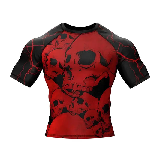 Lightning Skull BJJ MMA Men Rash Guard Short Sleeve